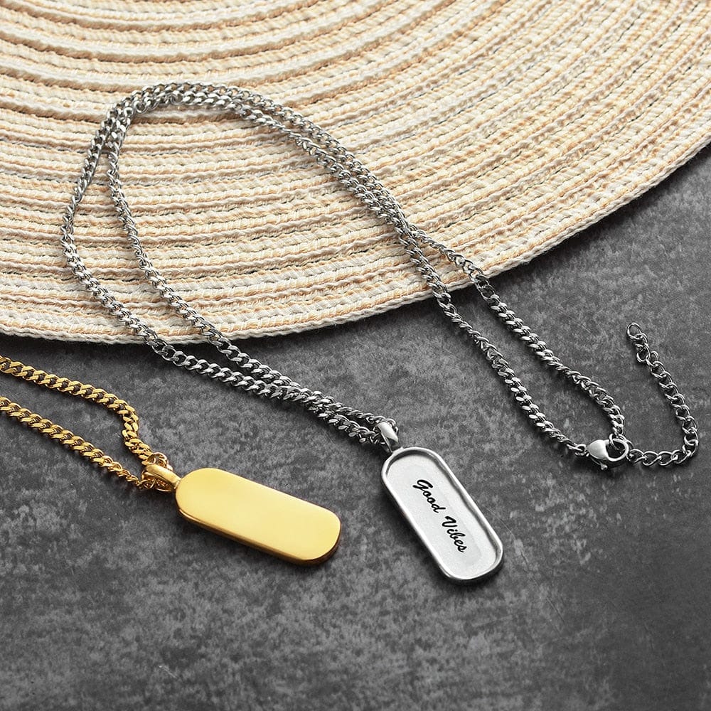 Premium Custom Engraved Bar Necklace Pendant With Rounded Edges