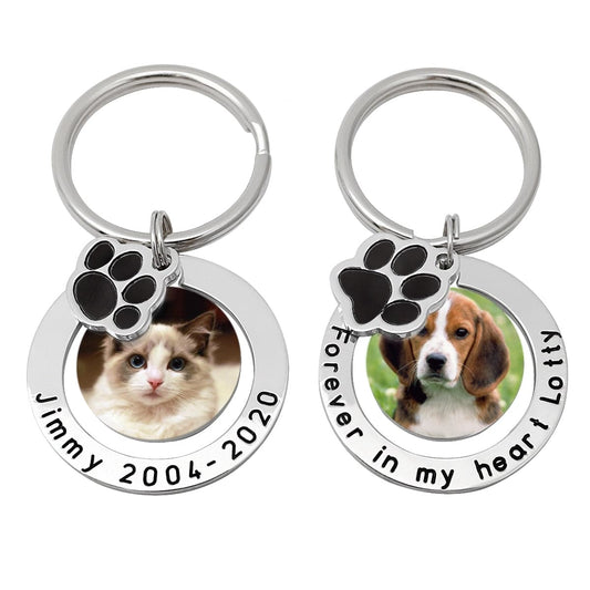 Custom Engraved Memorial Pet Pawprint Picture Key Chain For Cats Or Dogs