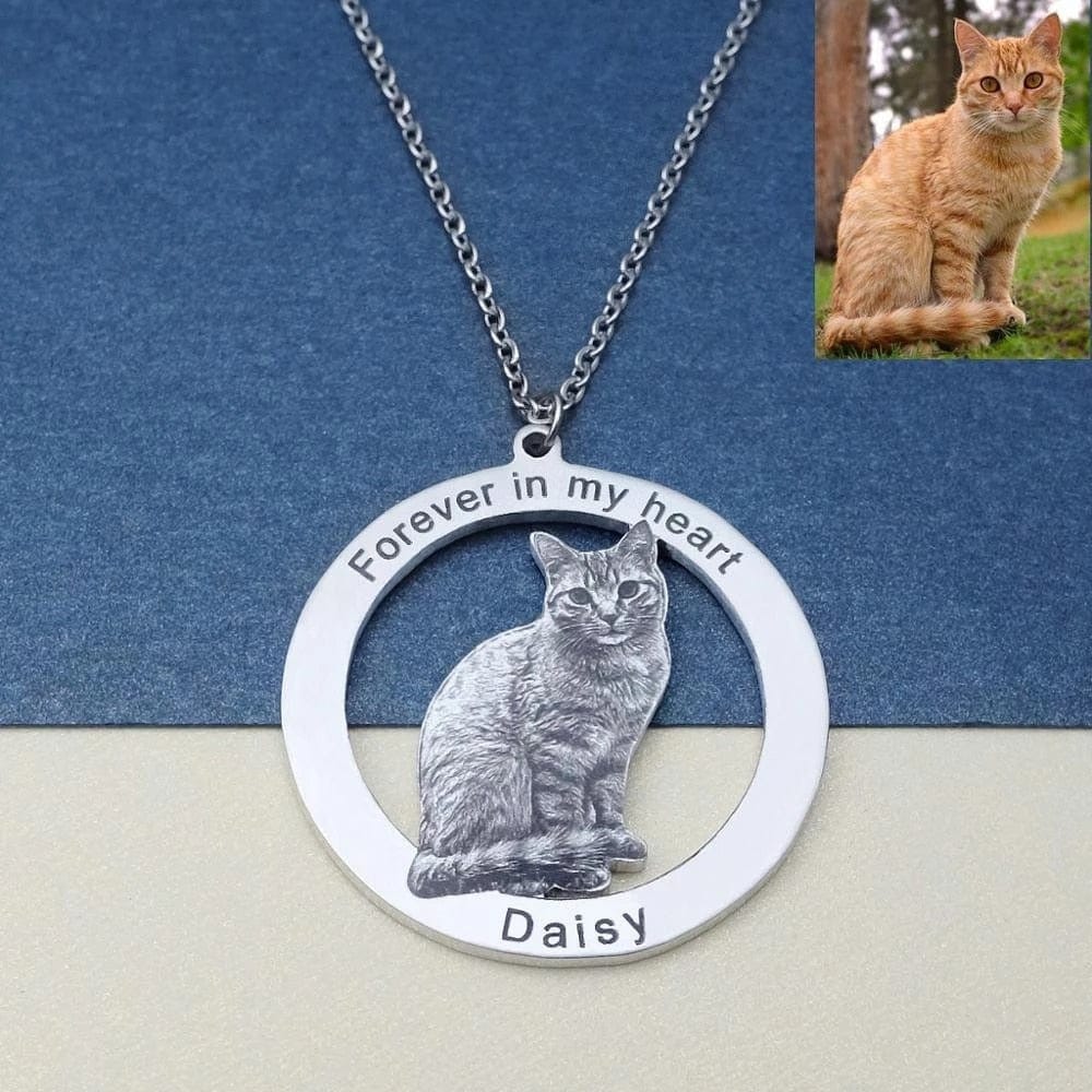 Custom Pet Memorial Necklace With Engraving & Photo