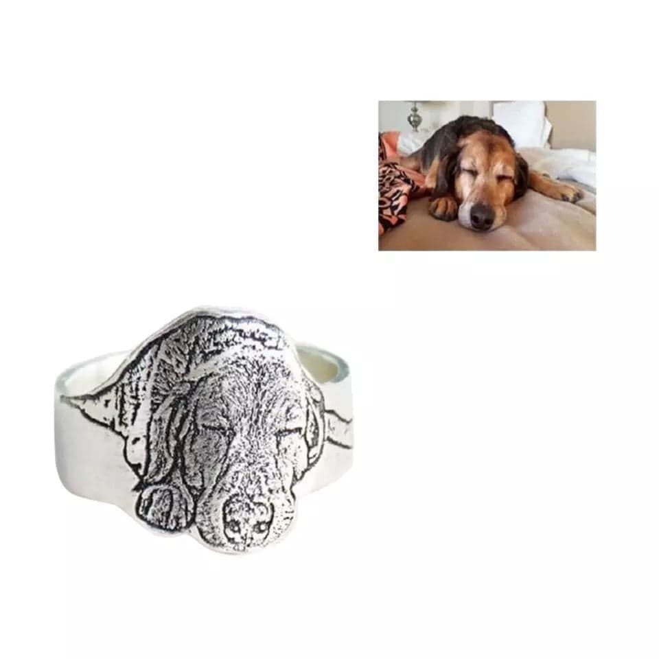 Pet Memorial Ring With Engraving & Photo - One Size Fits All