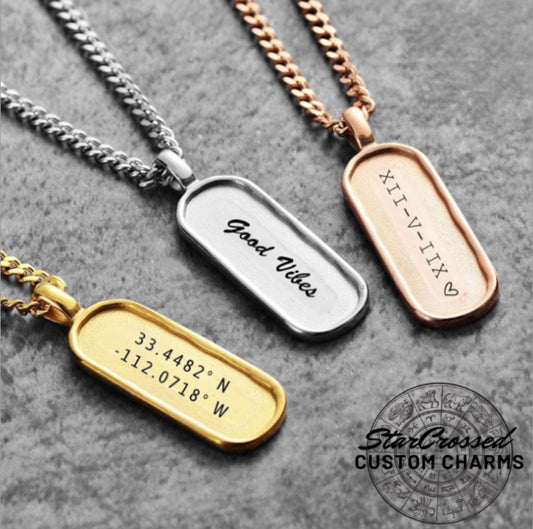 Premium Custom Engraved Bar Necklace Pendant With Rounded Edges