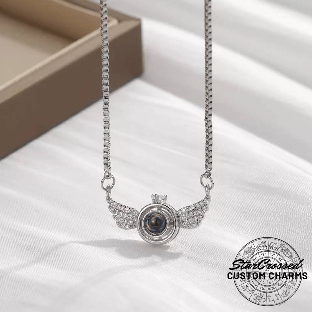 Custom Angel Wing Photo Projection Necklace