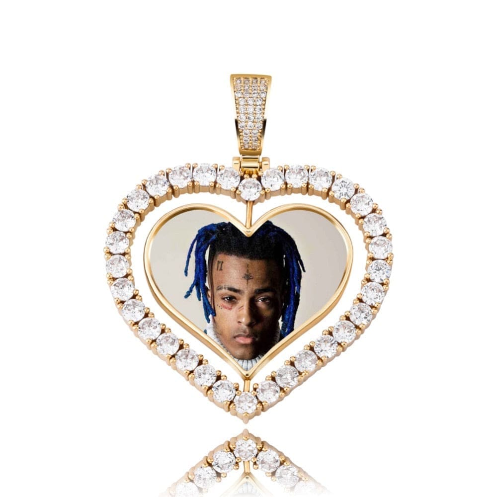 Two-sided Spinning Heart Shaped Photo Pendant Necklace
