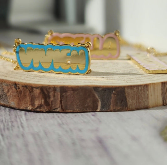 Custom Colored Enamel Bubble Letter Name Necklace