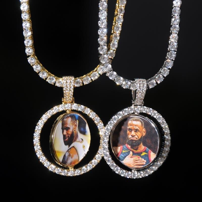 Gold rotating two sided custom photo pendant