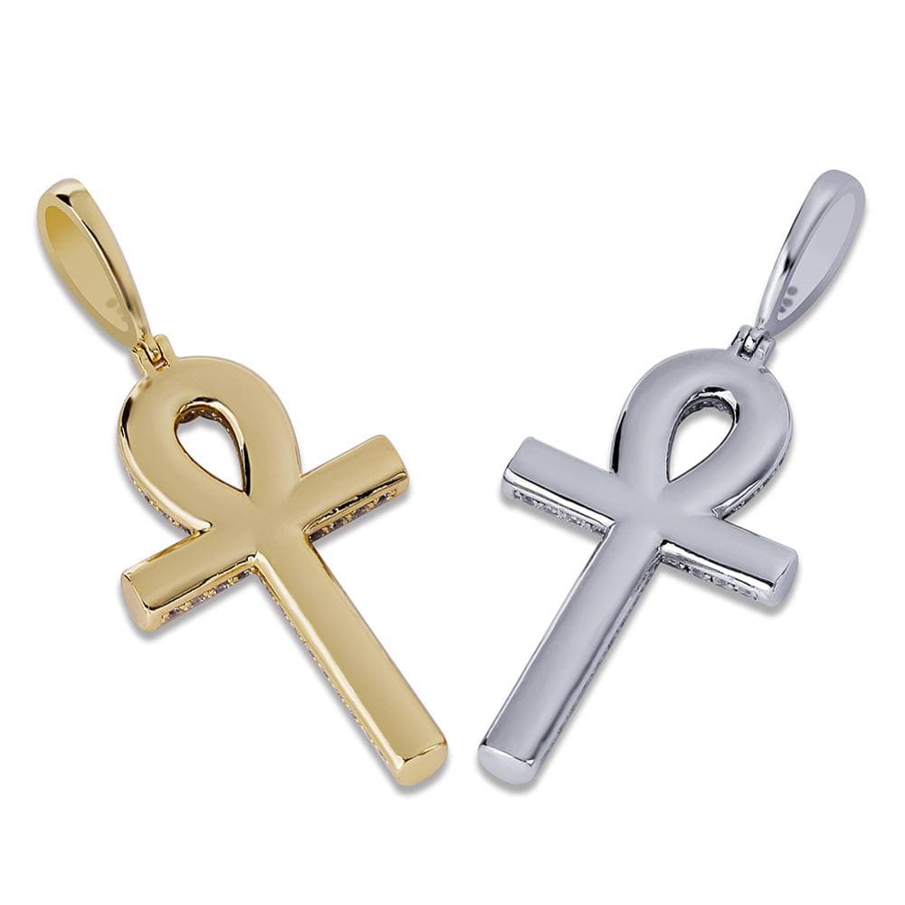 Egyptian Ankh Cross Pendant Necklace With AAA Zircons - Gold, Silver