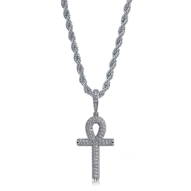 Egyptian Ankh Cross Pendant Necklace With AAA Zircons - Gold, Silver