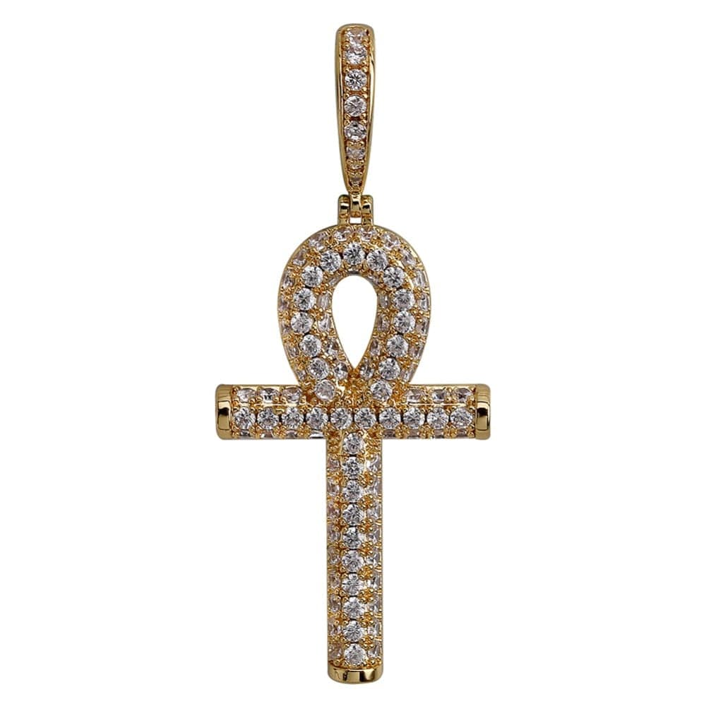 Egyptian Ankh Cross Pendant Necklace With AAA Zircons - Gold, Silver