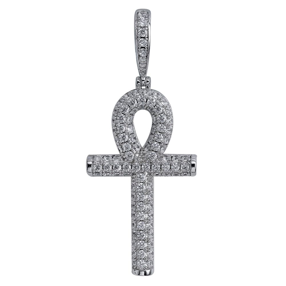 Egyptian Ankh Cross Pendant Necklace With AAA Zircons - Gold, Silver