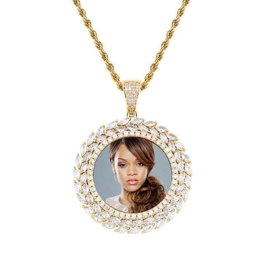 Gold Custom Photo Pendant With Roman Leaf Setting