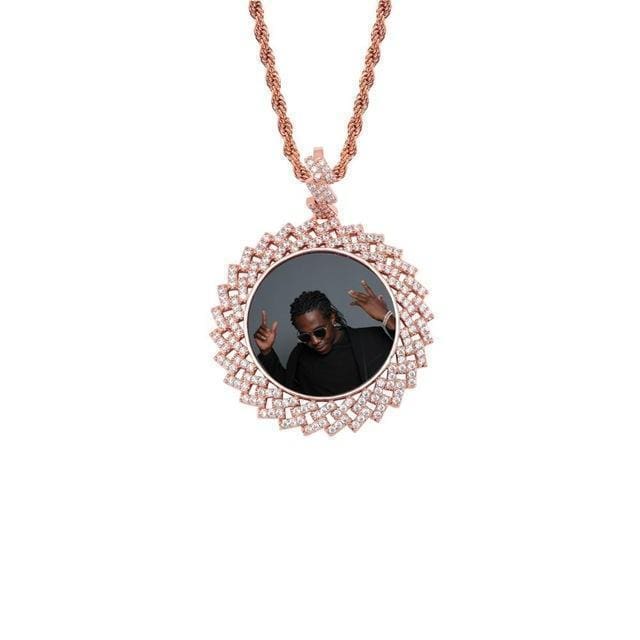 Custom Photo Pendant & Necklace With Cuban Link Frame - Gold, Rose Gold, White Gold