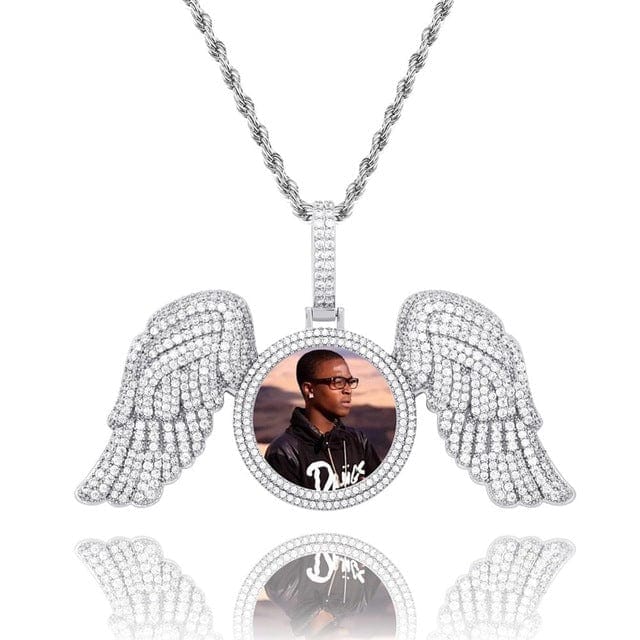 "Gabriels Wings" Custom Photo Pendant Necklace With Long Wings