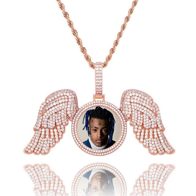 "Gabriels Wings" Custom Photo Pendant Necklace With Long Wings