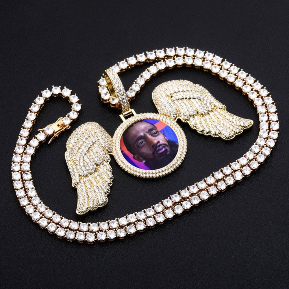 "Gabriels Wings" Custom Photo Pendant Necklace With Long Wings