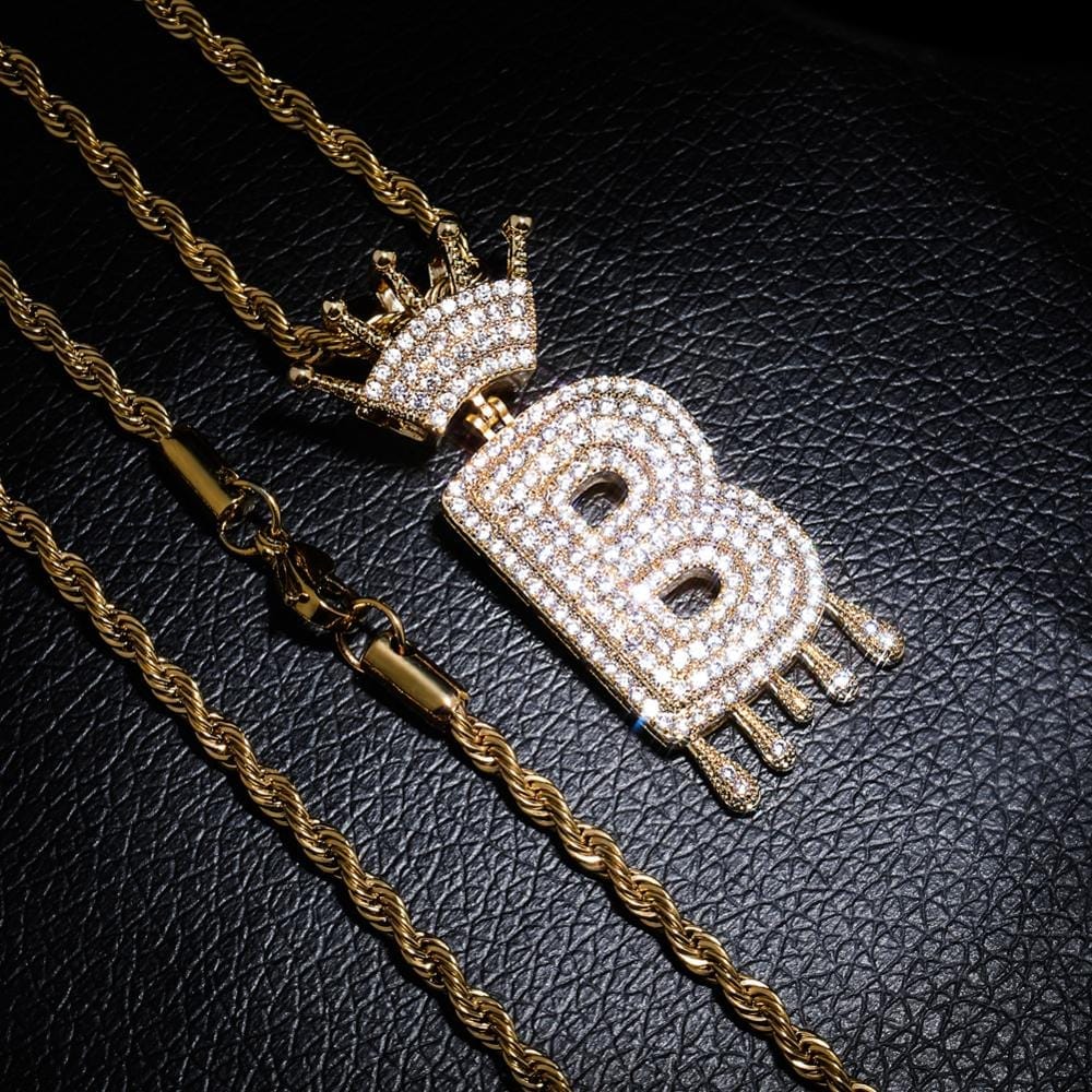 Crowned Drip Initial Necklace & Pendant