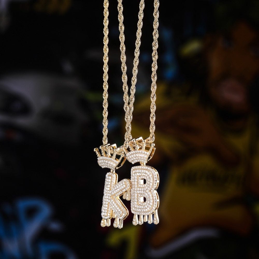Crowned Drip Initial Necklace & Pendant