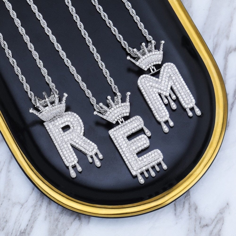 Crowned Drip Initial Necklace & Pendant