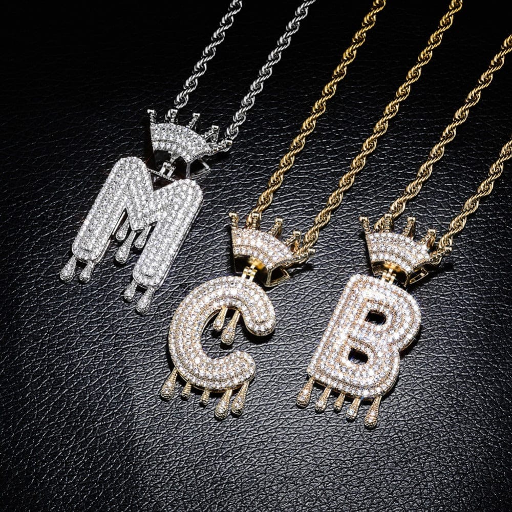 Crowned Drip Initial Necklace & Pendant