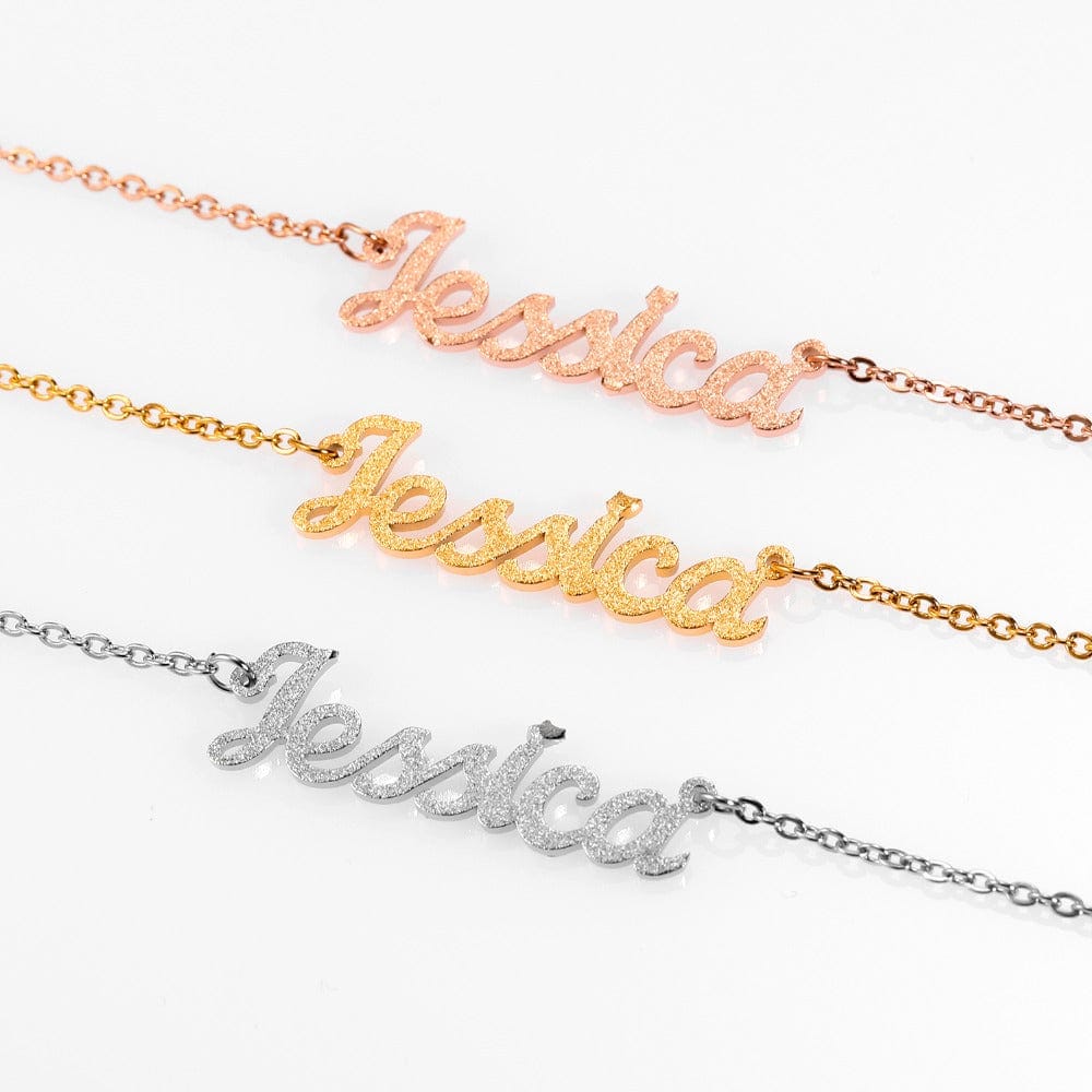 Custom Frosted Cursive Script Name Pendant Necklace