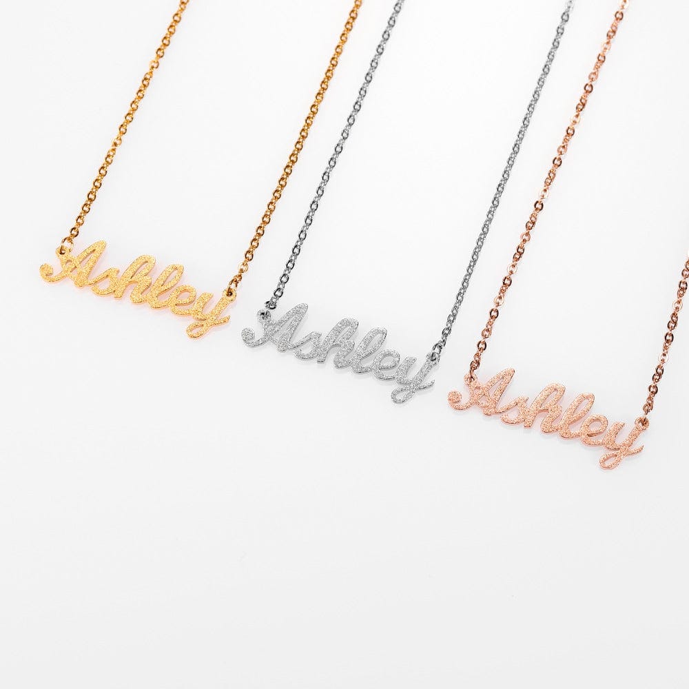 Custom Frosted Cursive Script Name Pendant Necklace