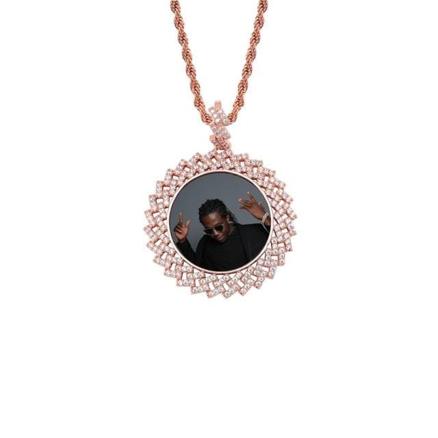Custom Photo Pendant & Necklace With Cuban Link Frame - Gold, Rose Gold, White Gold
