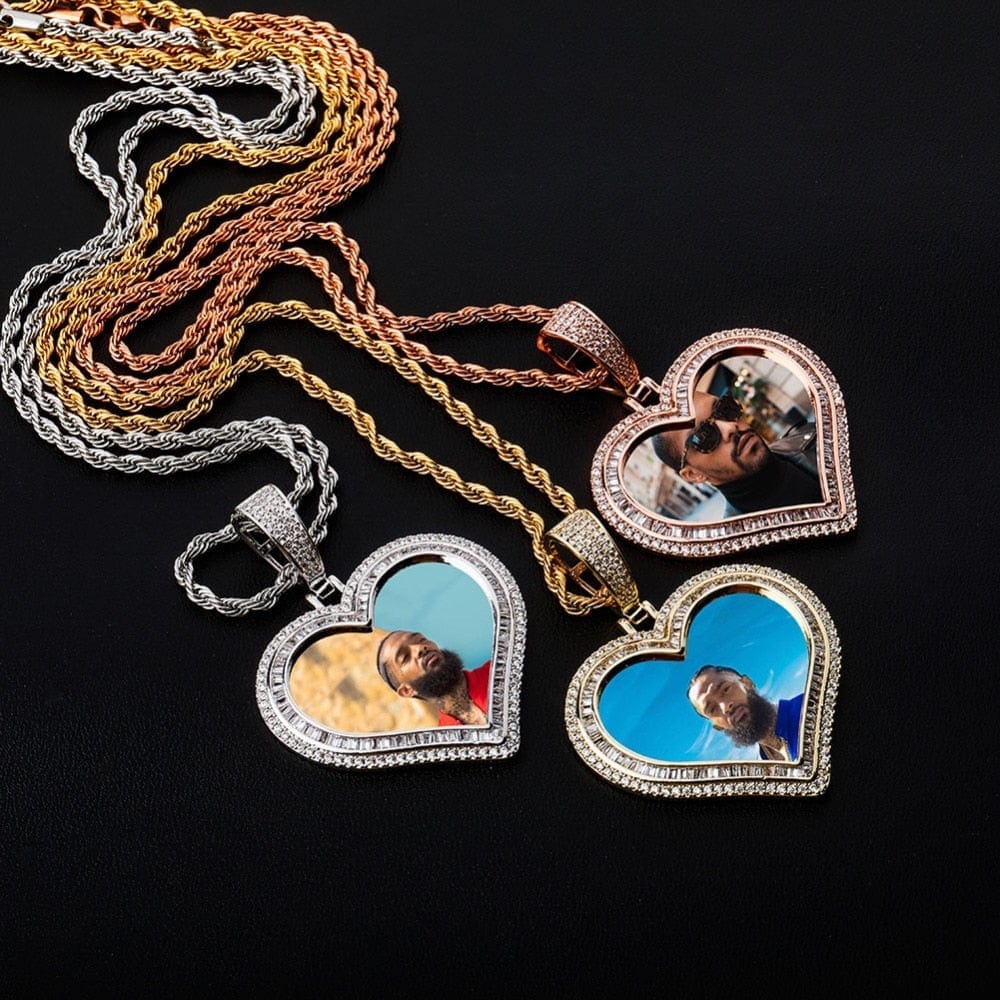 Double Layered Heart Shaped Picture Pendant Necklace