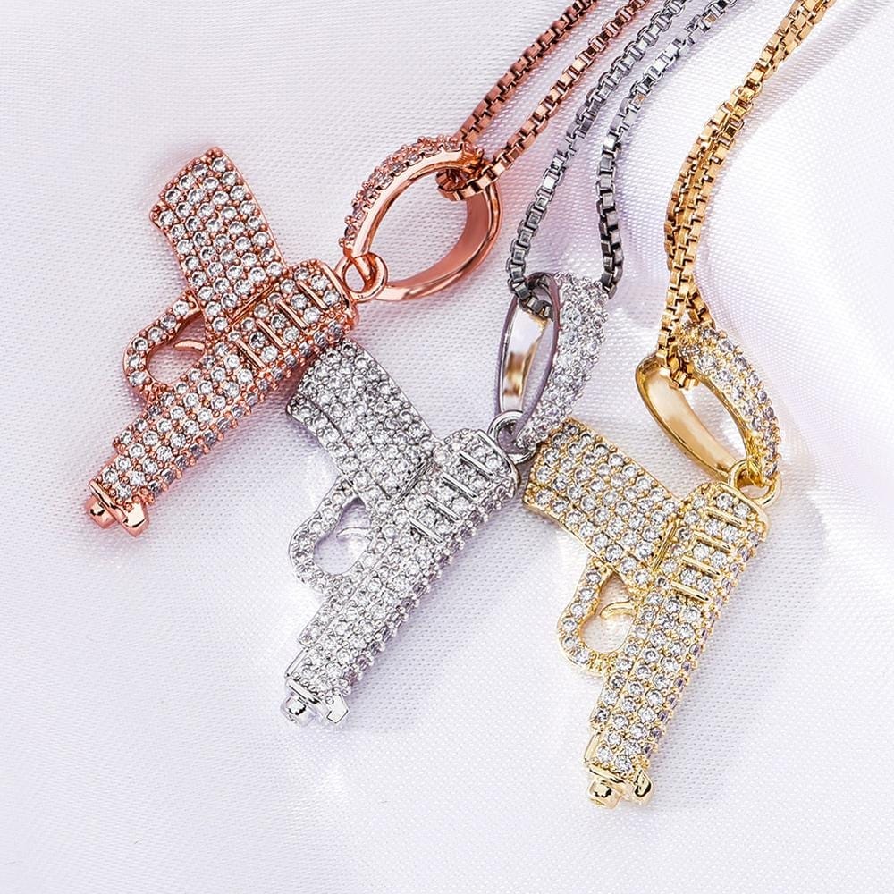 Pistol Pendant Necklace - 100% 925 Sterling Silver