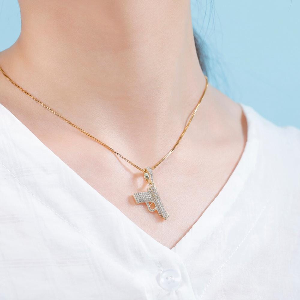 Pistol Pendant Necklace - 100% 925 Sterling Silver