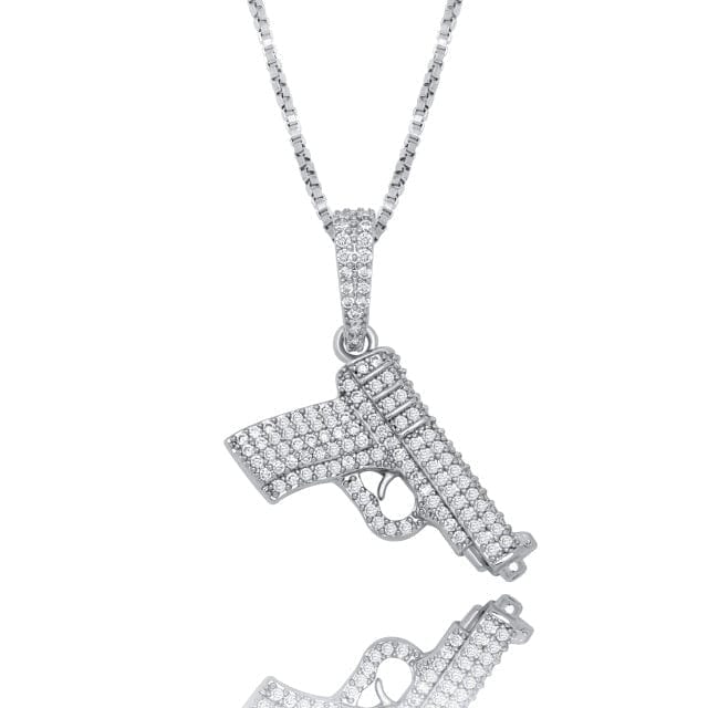 Pistol Pendant Necklace - 100% 925 Sterling Silver