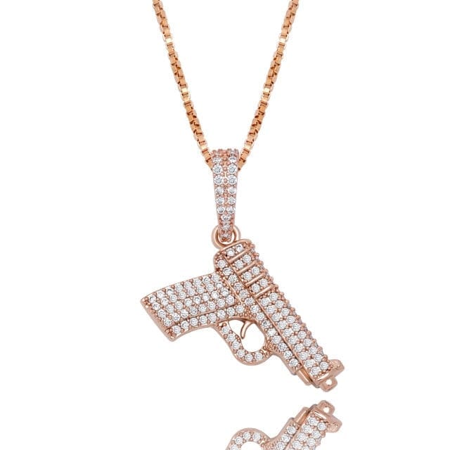 Pistol Pendant Necklace - 100% 925 Sterling Silver