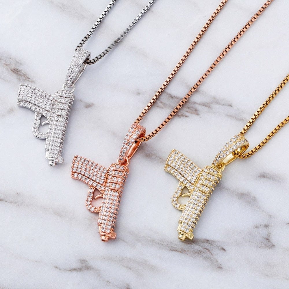 Pistol Pendant Necklace - 100% 925 Sterling Silver