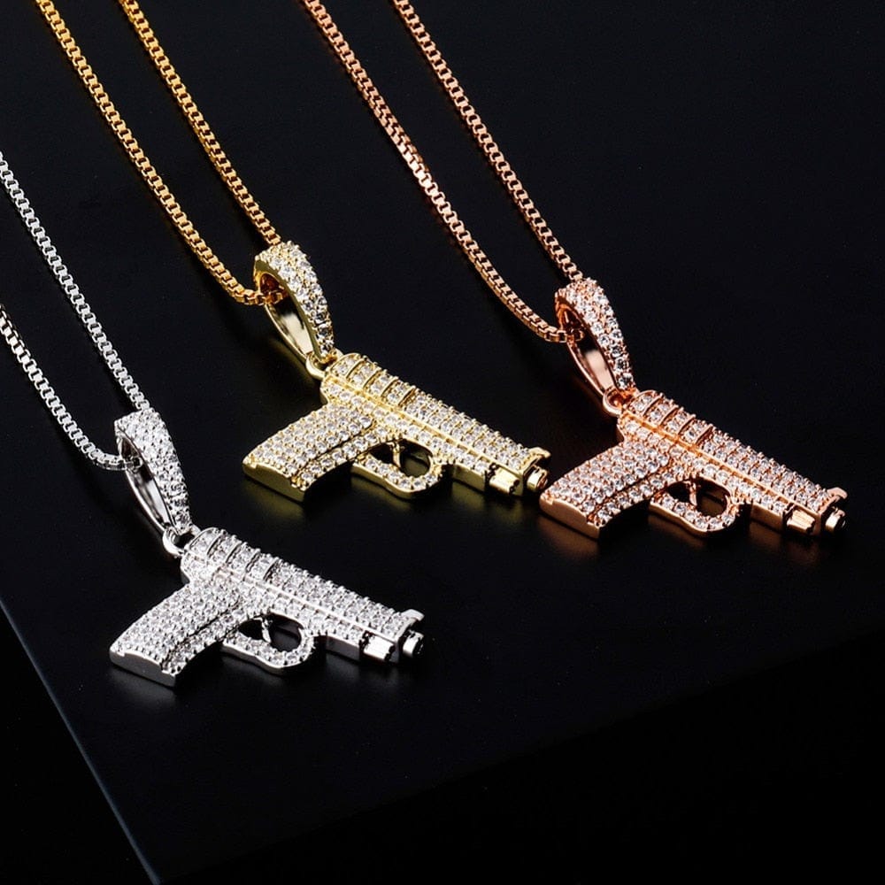 Pistol Pendant Necklace - 100% 925 Sterling Silver