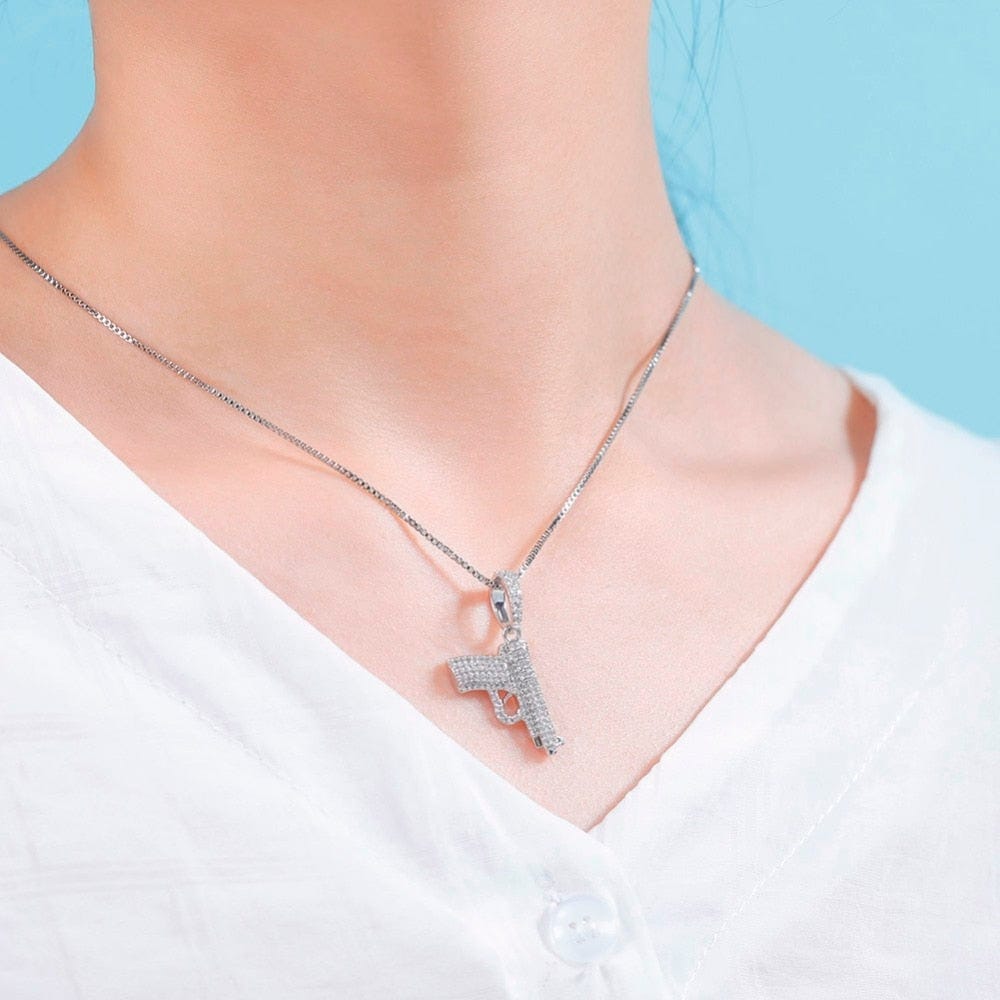 Pistol Pendant Necklace - 100% 925 Sterling Silver