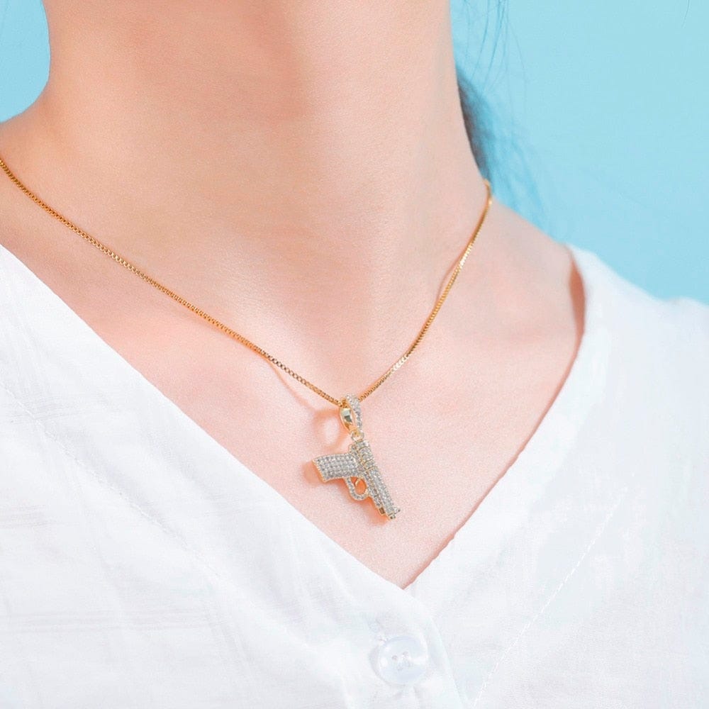 Pistol Pendant Necklace - 100% 925 Sterling Silver
