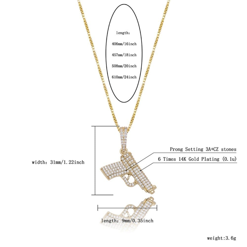 Pistol Pendant Necklace - 100% 925 Sterling Silver