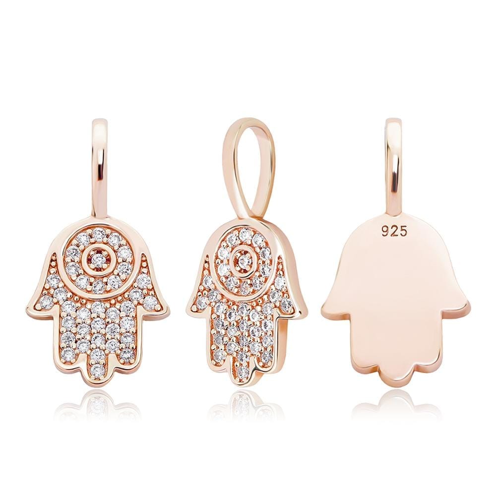 Hamsa Hand Of Fatima Pendant - 100% 925 Sterling Silver