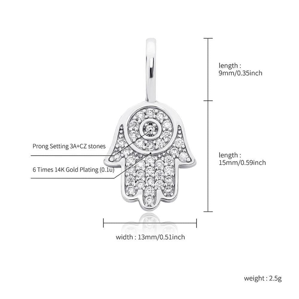 Hamsa Hand Of Fatima Pendant - 100% 925 Sterling Silver