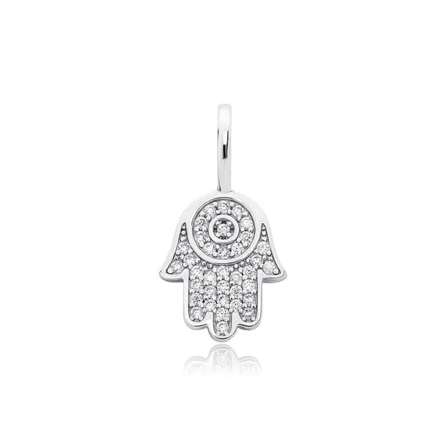 Hamsa Hand Of Fatima Pendant - 100% 925 Sterling Silver