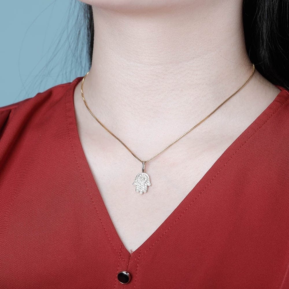 Hamsa Hand Of Fatima Pendant - 100% 925 Sterling Silver