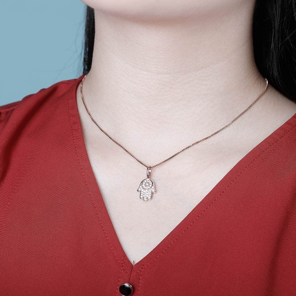 Hamsa Hand Of Fatima Pendant - 100% 925 Sterling Silver