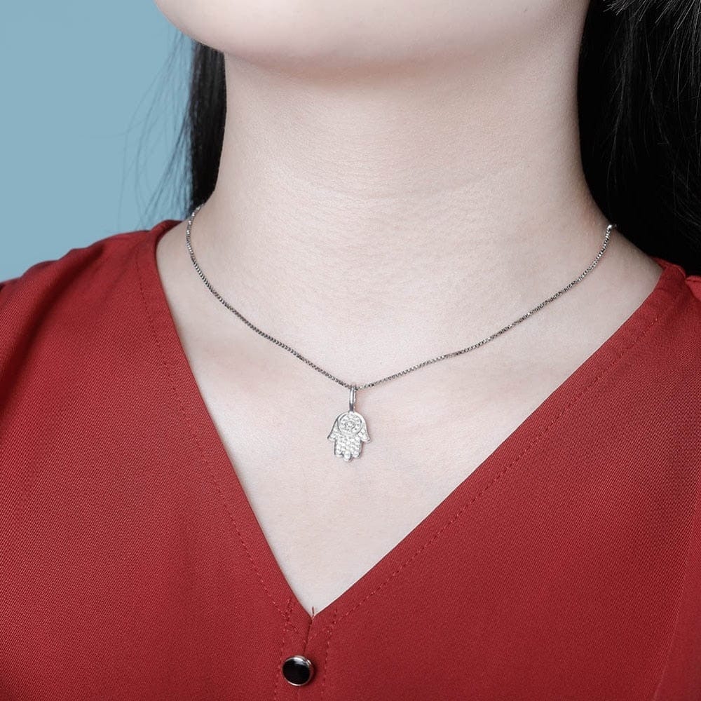 Hamsa Hand Of Fatima Pendant - 100% 925 Sterling Silver