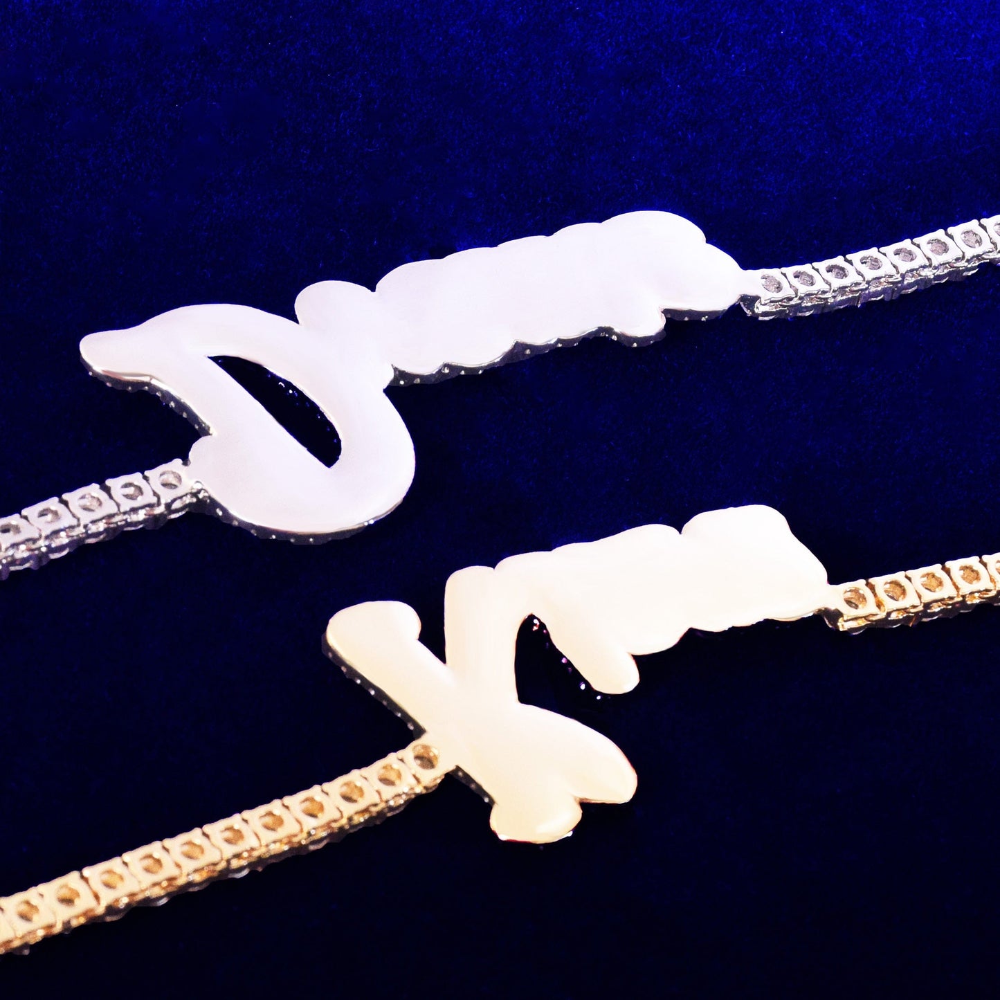 Custom Double Layer Cursive Script Pave Name Pendant - Gold, Rose Gold, White Gold
