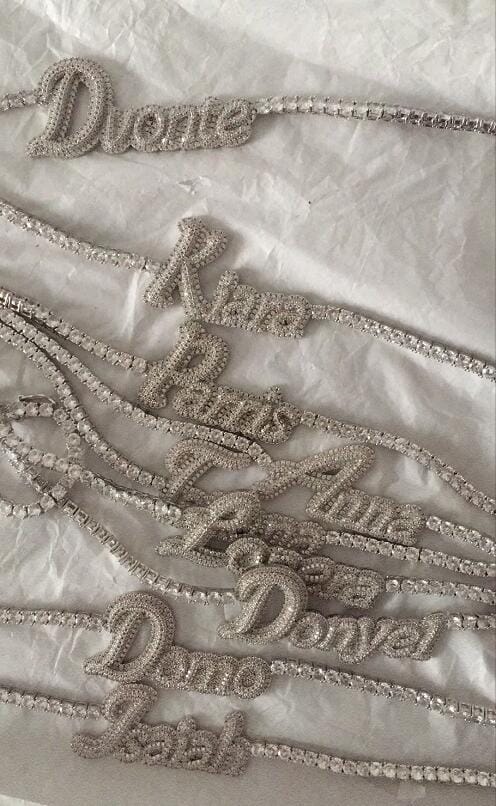 Custom Double Layer Cursive Script Pave Name Pendant - Gold, Rose Gold, White Gold