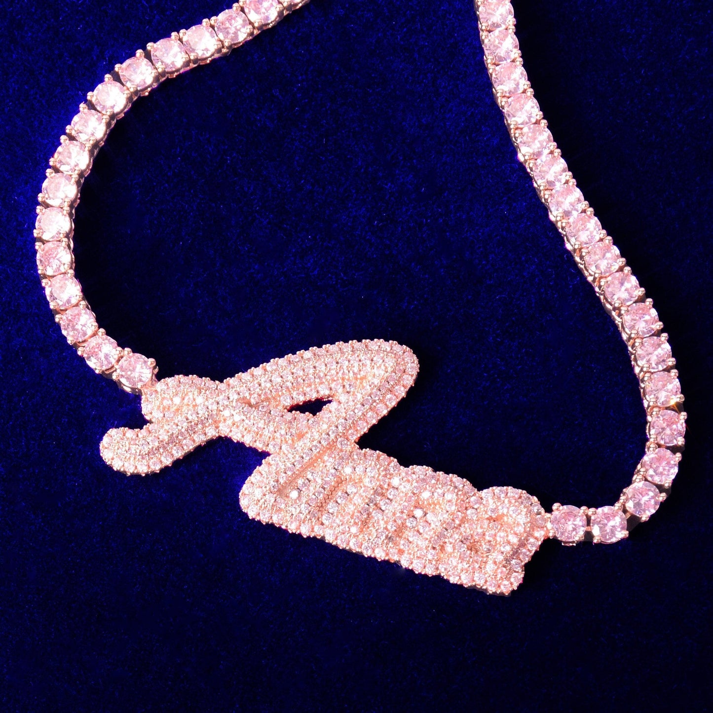 Custom Double Layer Cursive Script Pave Name Pendant - Gold, Rose Gold, White Gold