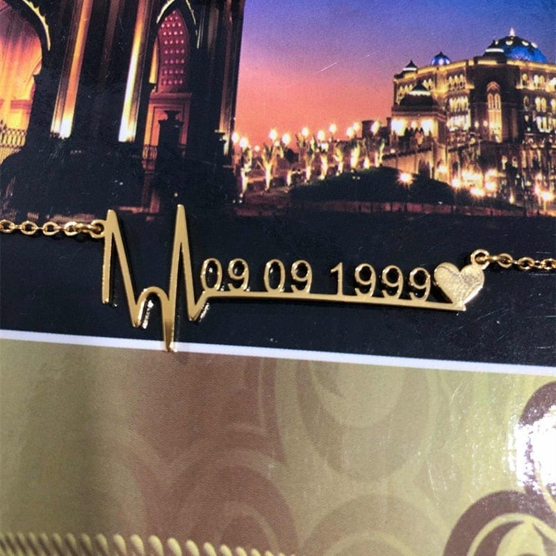 Personalized Birthdate With Heartbeat Pendant Necklace - Gold, Rose Gold, Silver