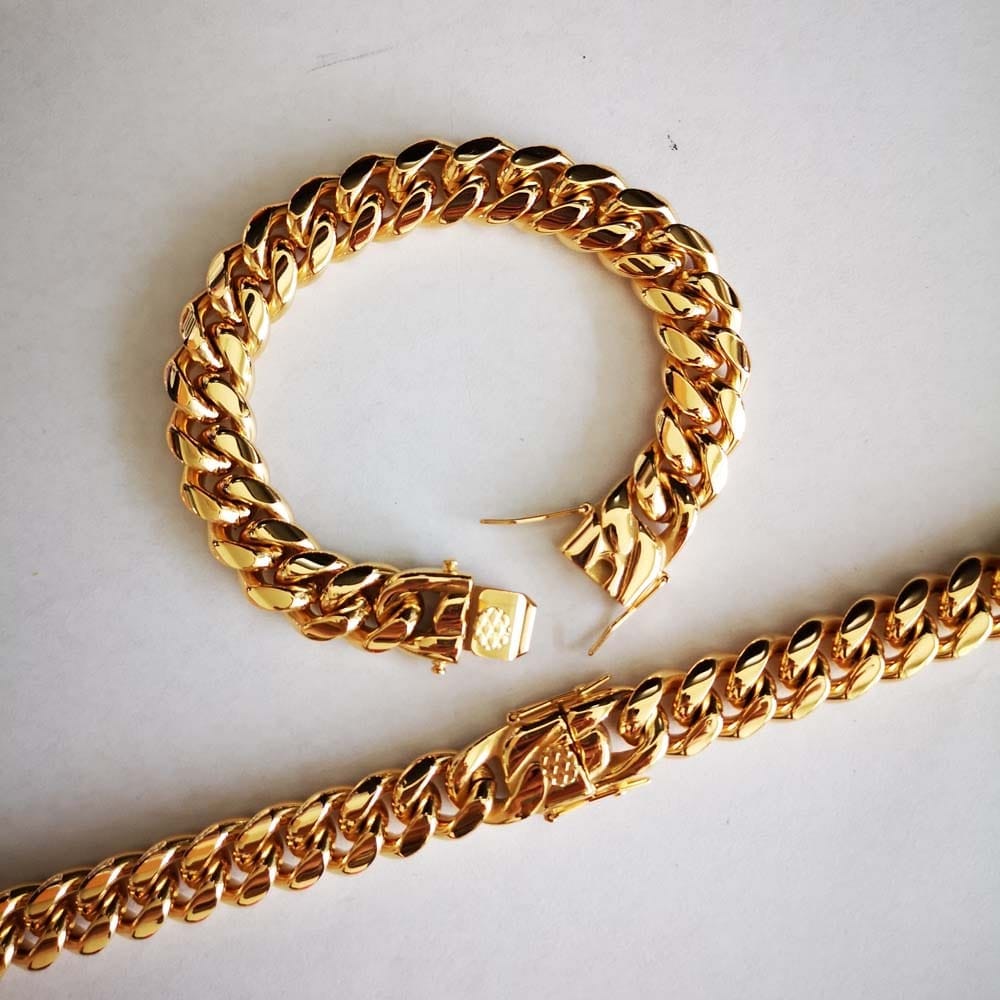 14mm Miami Curb Cuban Chain Necklace With Lock Clasp