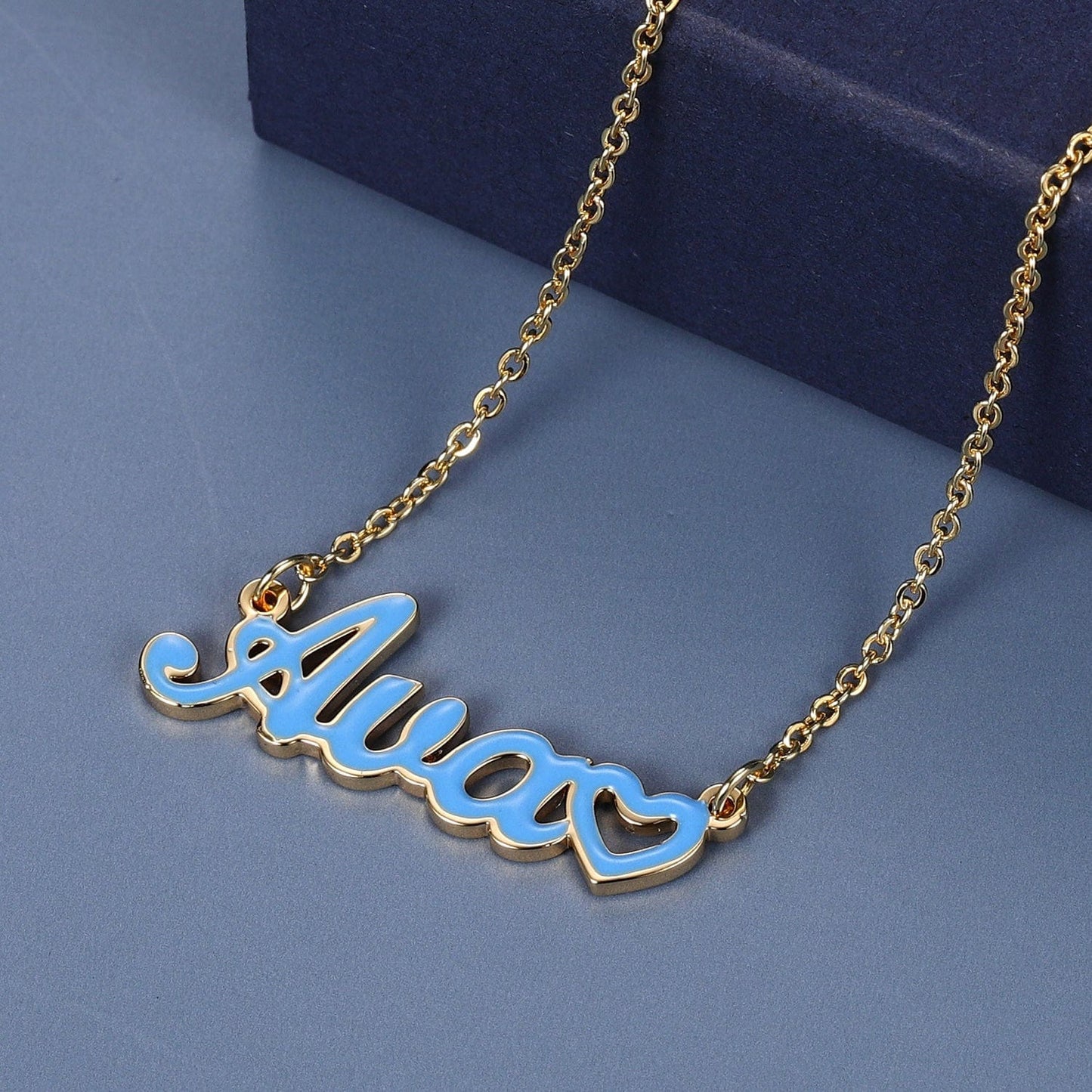 Custom Colored Enamel Name Necklace With Heart Accent