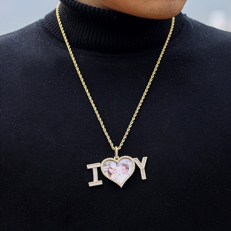 Custom "I Love You" Heart Photo Pendant Necklace