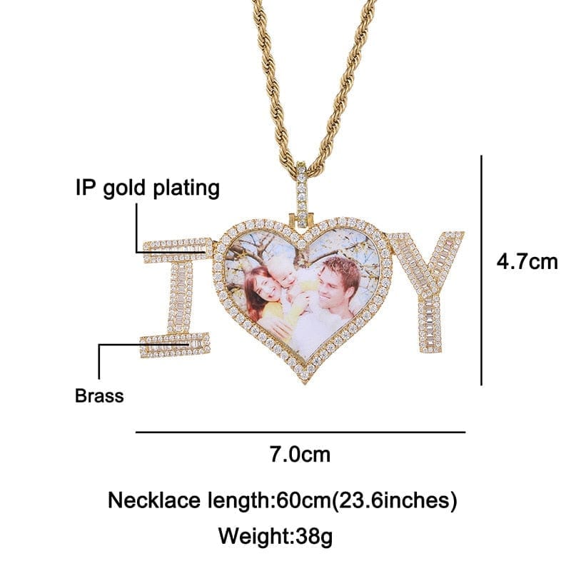 Custom "I Love You" Heart Photo Pendant Necklace