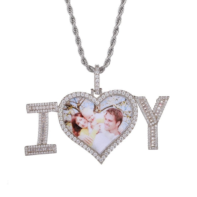 Custom "I Love You" Heart Photo Pendant Necklace
